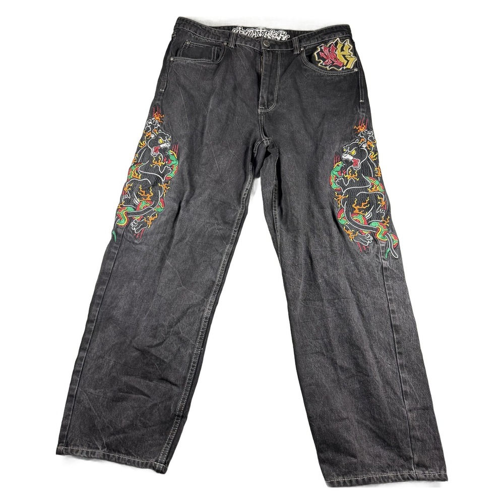 Ninth Hall Ambush Panther Jeans Mens 36 Black Snake Embroidered Baggy Skater